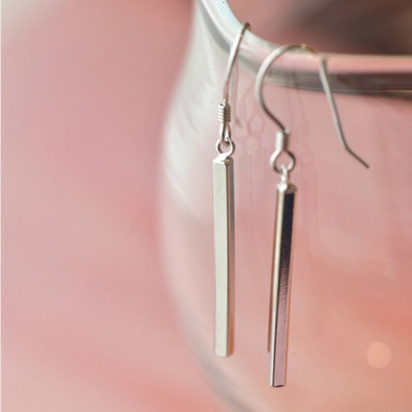 NEW 925 Sterling Silver Simple Bar Drop Earrings - Picture 4 of 4